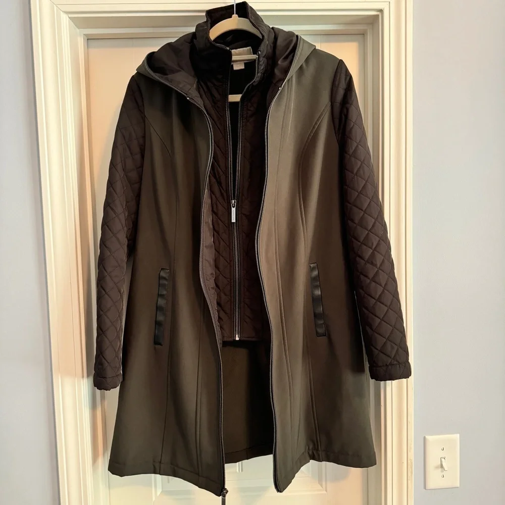 Michael Michael Kors XS Black Mixed Media Soft Shell Trench Coat Jacket